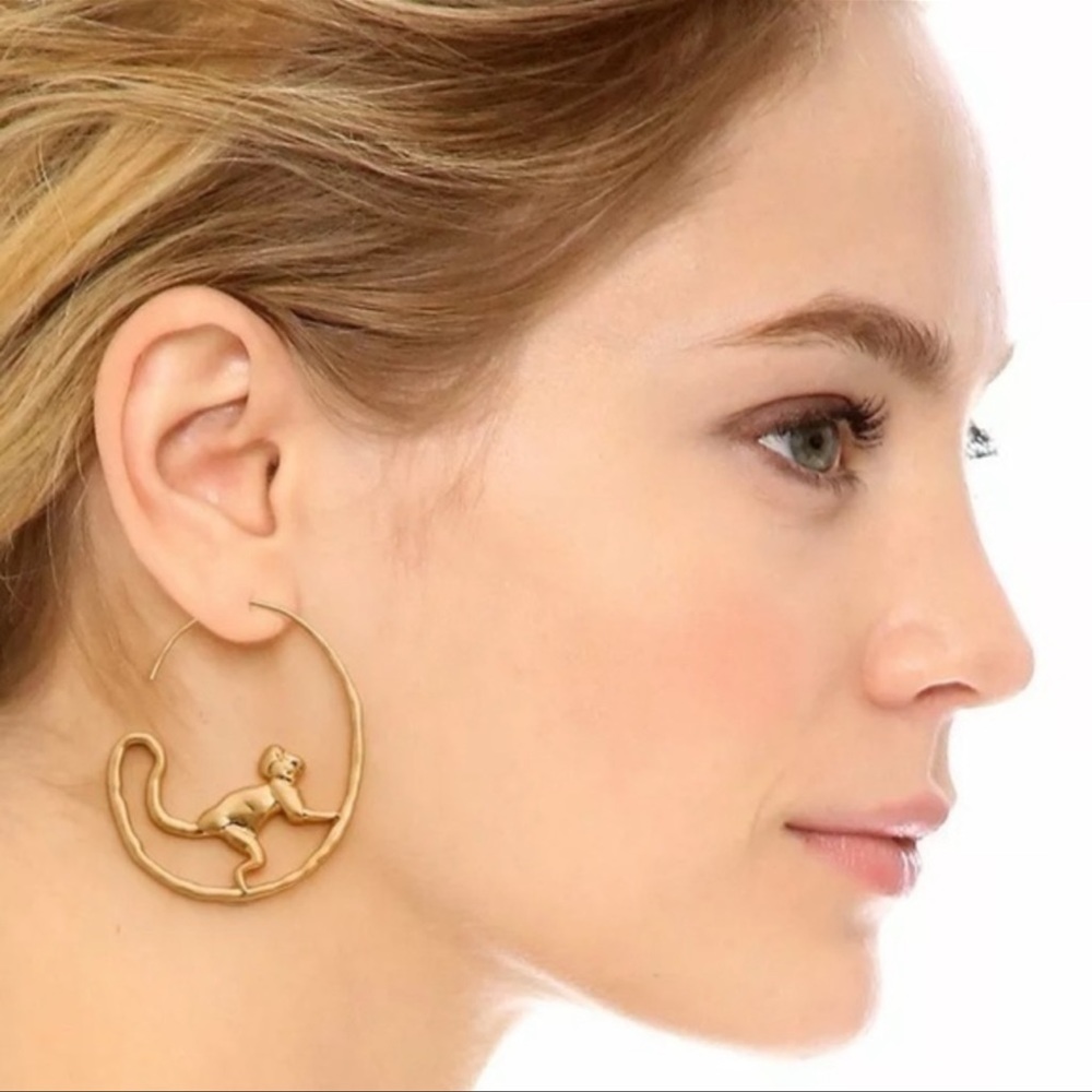 Tory Burch golden monkey statement hoop earrings